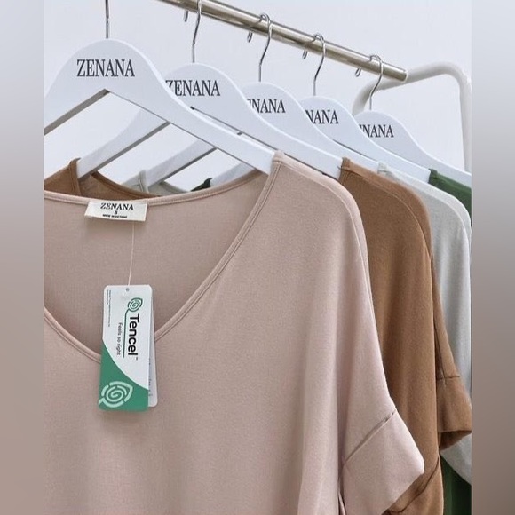 NWT Zenana Tencel Modal V-Neck Short Sleeve Tee, Deep Camel - Picture 4 of 5